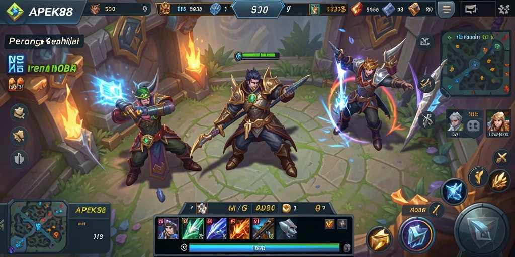 Tampilan menarik dari aksi gameplay APEK88 di arena MOBA.