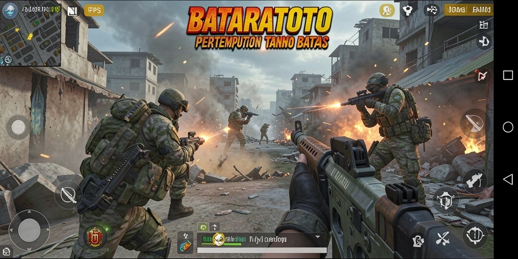 Tampilan gameplay menegangkan dalam pertempuran FPS di BATARATOTO.