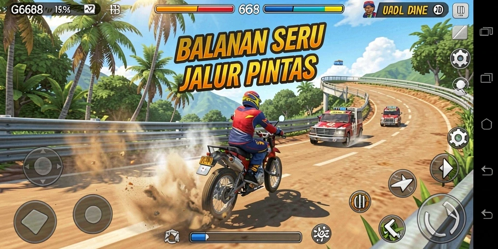 Screenshot G668 menampilkan aksi balapan yang intens dan grafis luar biasa.
