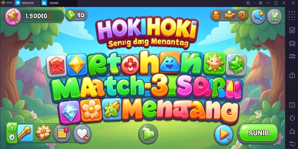 Screenshot HOKIHOKI menampilkan gameplay yang penuh warna dan tantangan Match-3.