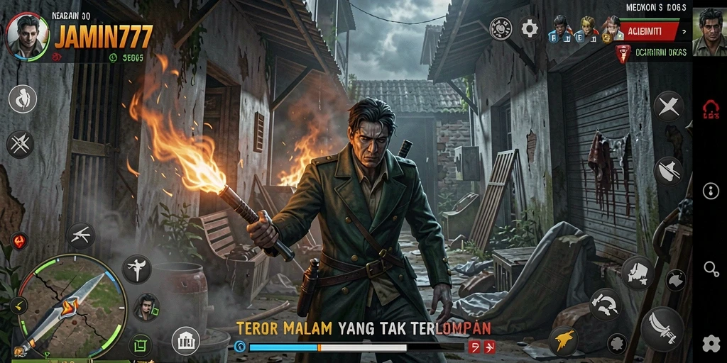 Tampilan gameplay menakutkan di dalam dunia <strong>JAMIN777</strong> yang gelap dan mencekam.