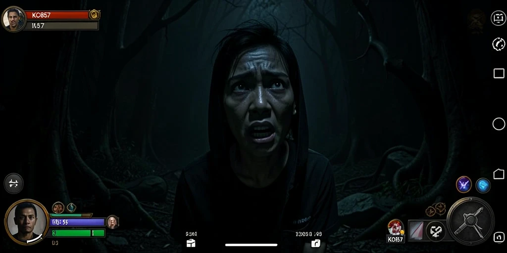 Tangkapan layar gameplay KO857 dengan suasana Horror yang mendalam.