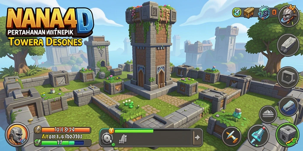 Tangkapan layar utama NANA4D menampilkan aksi seru Tower Defense.