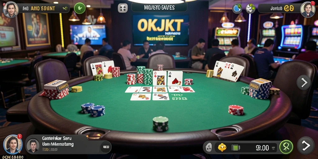 Screenshot menunjukkan gameplay seru dalam permainan Poker OKJKT.