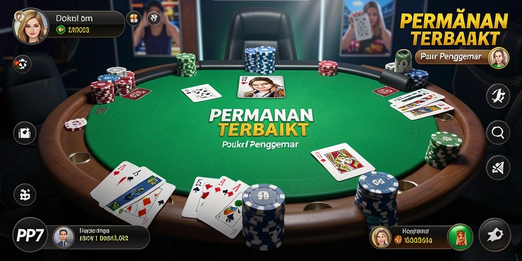 Screenshot gameplay PP7 yang menampilkan suasana permainan poker.