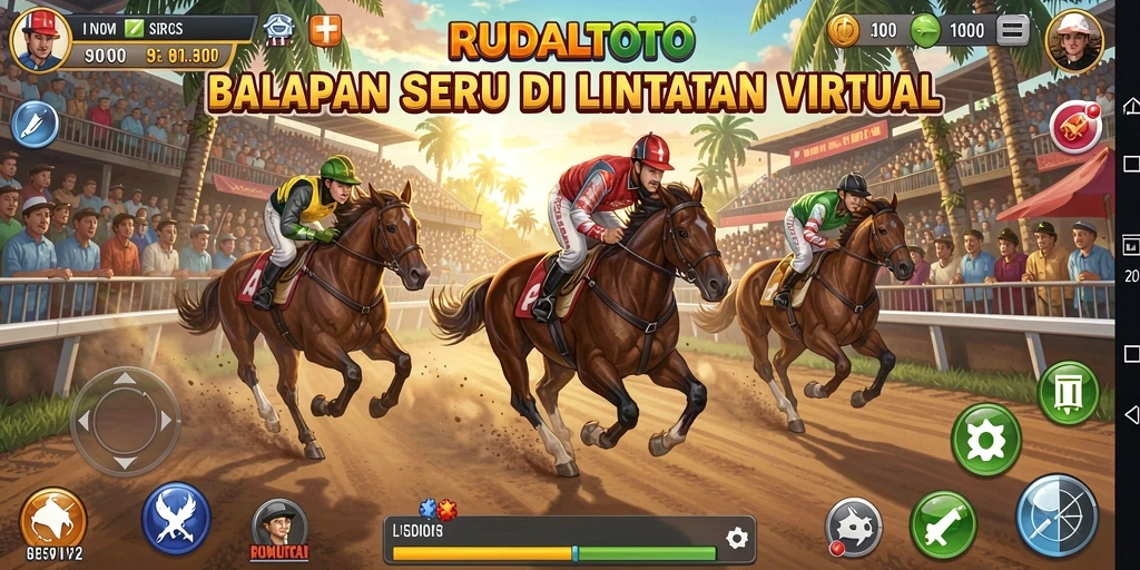 Tampilan gameplay RUDALTOTO yang menegangkan di lintasan balap.