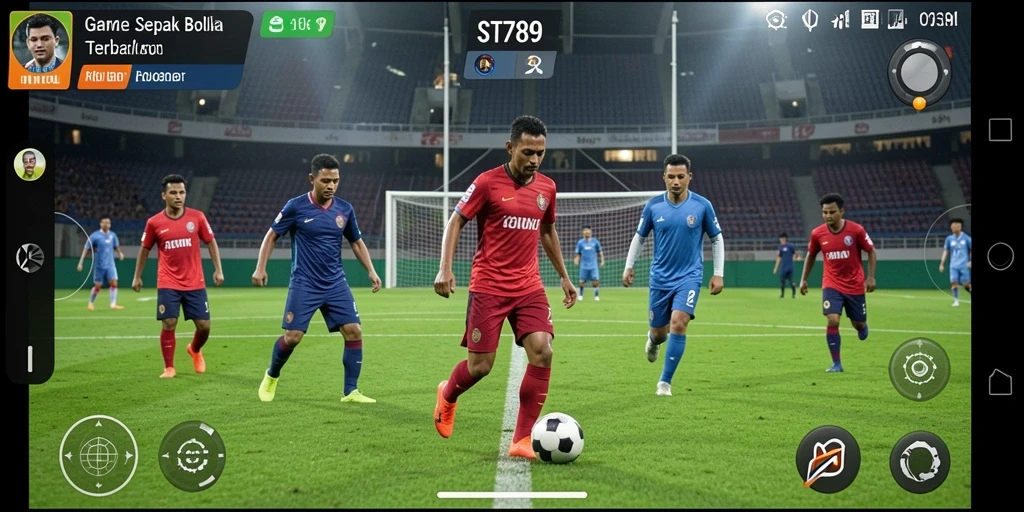 Screenshot utama ST789 menampilkan aksi mendebarkan dalam permainan sepak bola.